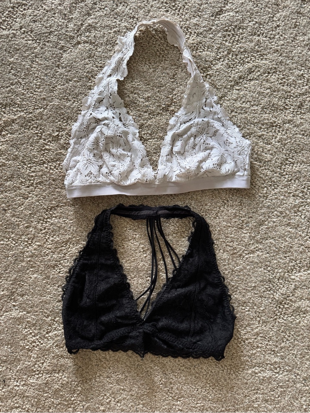aerie Lace Halter Bralette Set in White and Black
